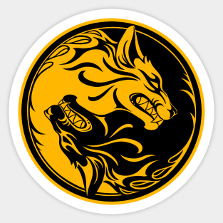 Yellow and Black Yin Yang Wolves Sticker
